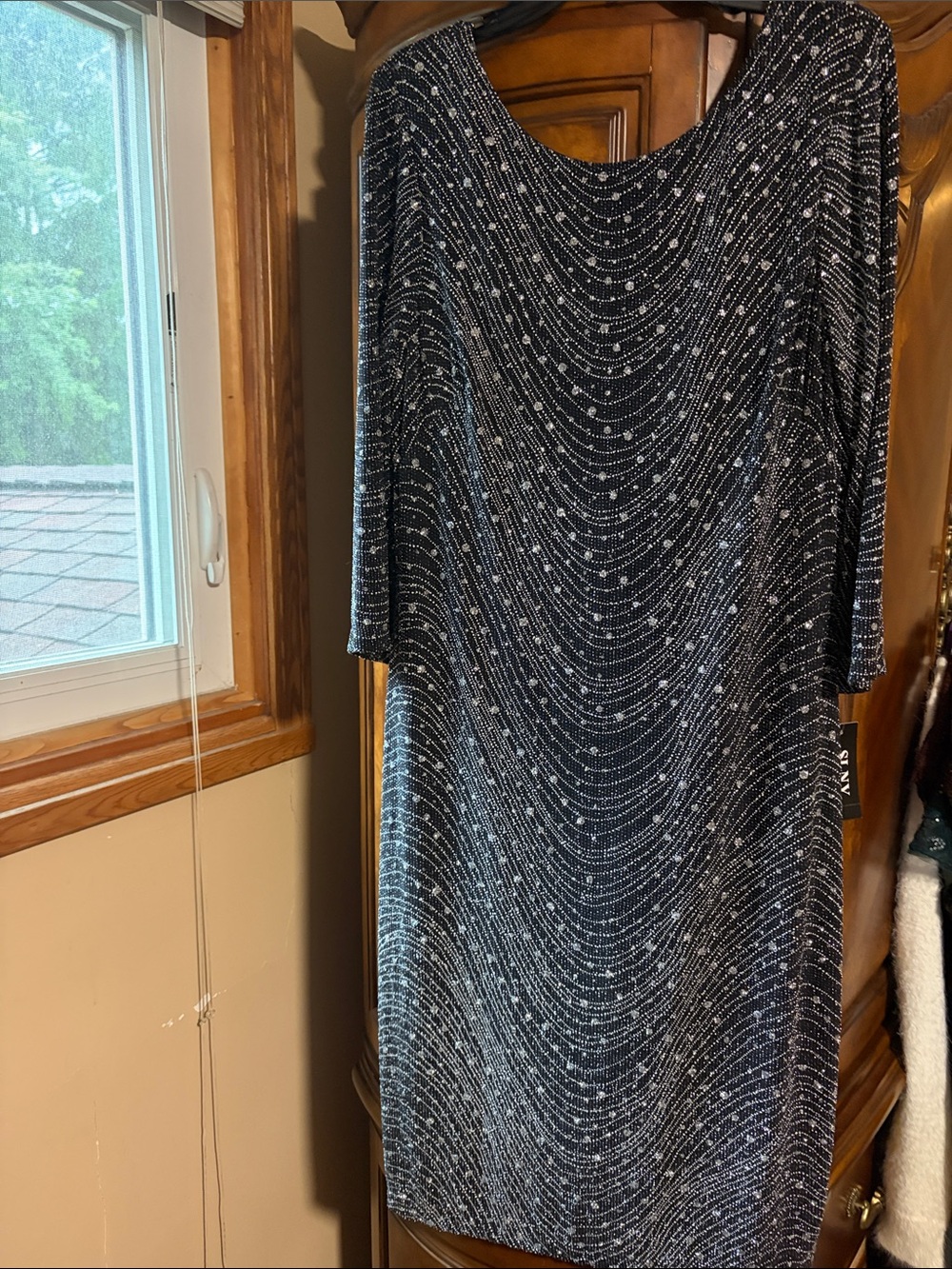 SLNY Black Sequin Midi Dress